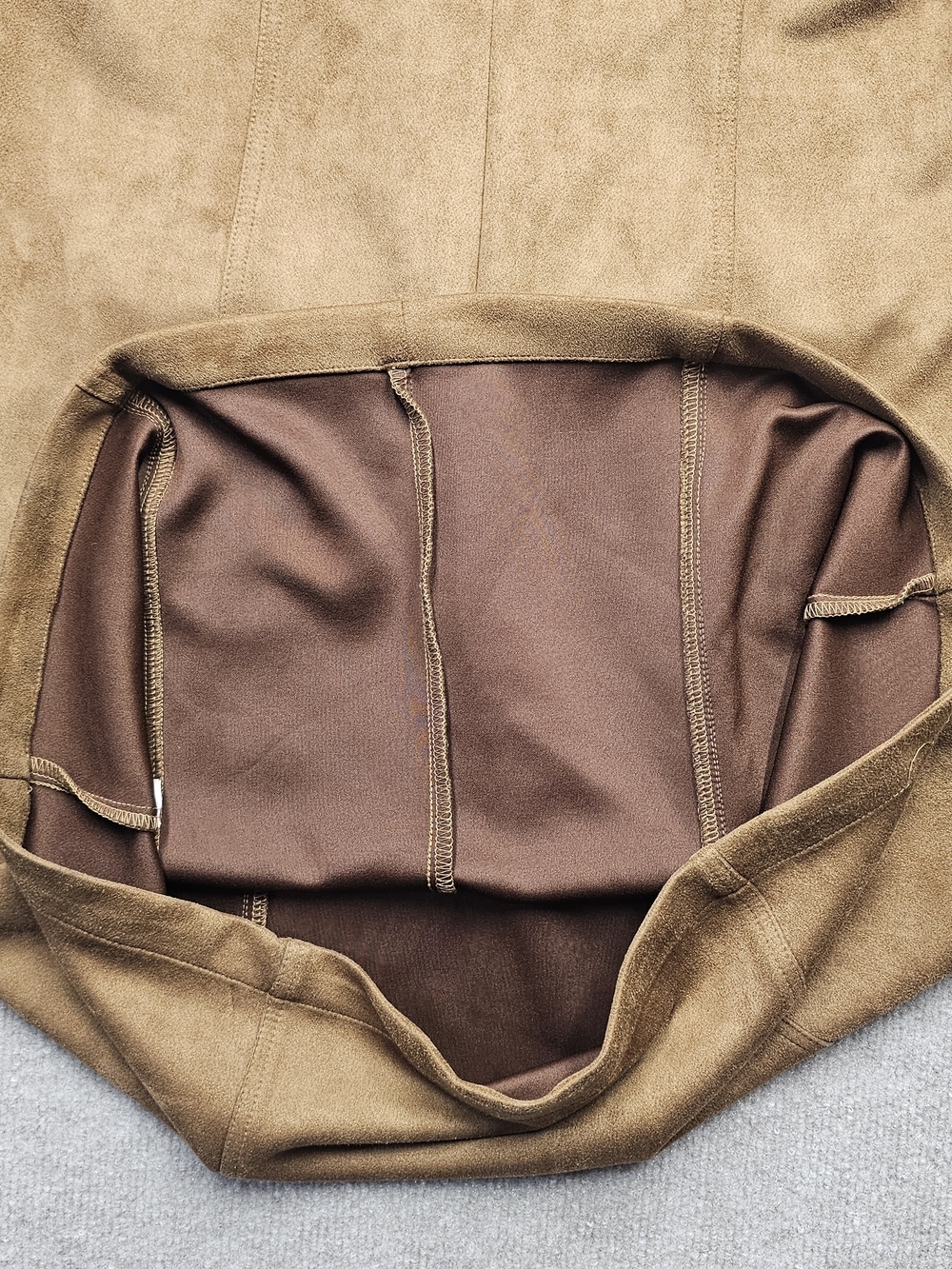 Shelby & Palmer Faux Suede Dress Gold Zip Pockets Sleeveless Size 14 - Picture 7 of 9
